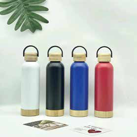 Bamboo Base Vacuum Bottle with Carry Handle 500 ML corporate gift - Meru Trophy Bangalore