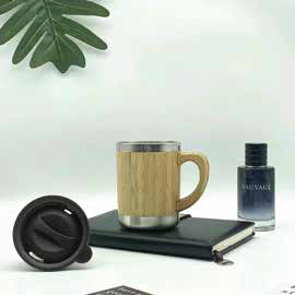 Bamboo Coffee Mug with Steel Interior 350 ML corporate gift - Meru Trophy Bangalore