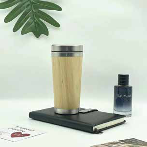 Bamboo Travel Tumbler with Steel Rim 480 ML corporate gift - Meru Trophy Bangalore