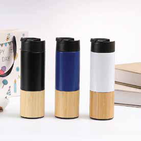 Bamboo Base Flip-Lid Travel Tumbler 450 ML corporate gift - Meru Trophy Bangalore