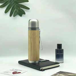 Bamboo Bullet Flask with Cup Lid 420 ML corporate gift - Meru Trophy Bangalore