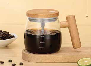Self Stirring Glass Mug with Wooden Handle 350 ML corporate gift - Meru Trophy Bangalore