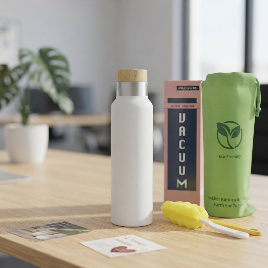 Wooden Lid Vacuum Bottle with Gift Box and Pouch - lifestyle - Meru Trophy corporate gifting