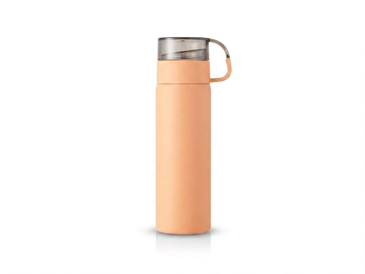Pastel Vacuum Flask with Cup Handle Lid - Orange - Meru Trophy corporate gifting