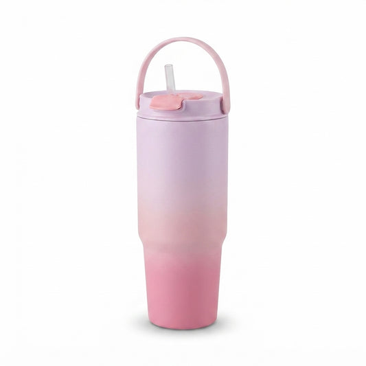 Pastel Gradient Vacuum Tumbler with Straw - Pink - Meru Trophy corporate gifting
