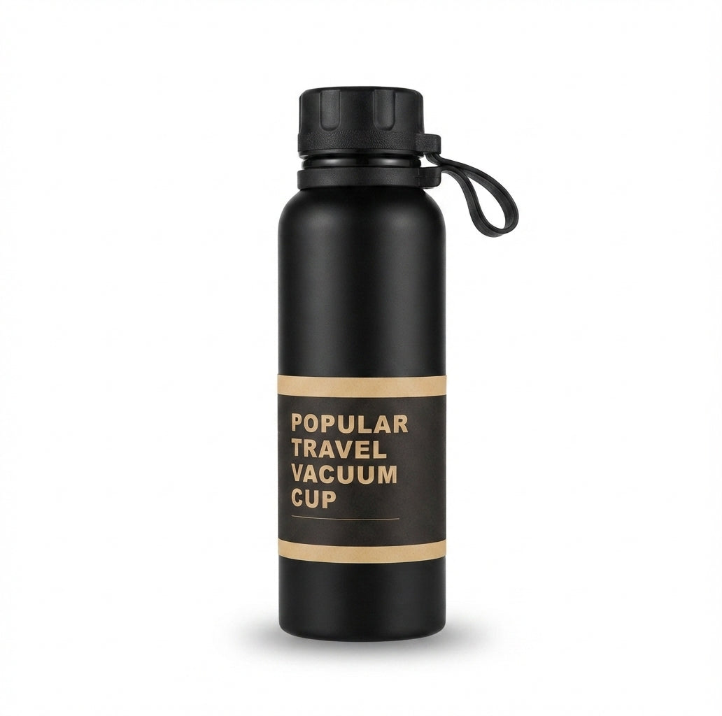 Travel Vacuum Cup with Carry Strap - Black - Meru Trophy corporate gifting
