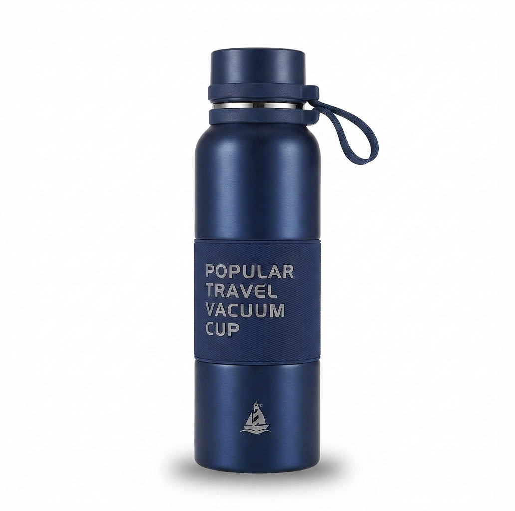 Travel Vacuum Cup with Carry Strap - Navy - Meru Trophy corporate gifting