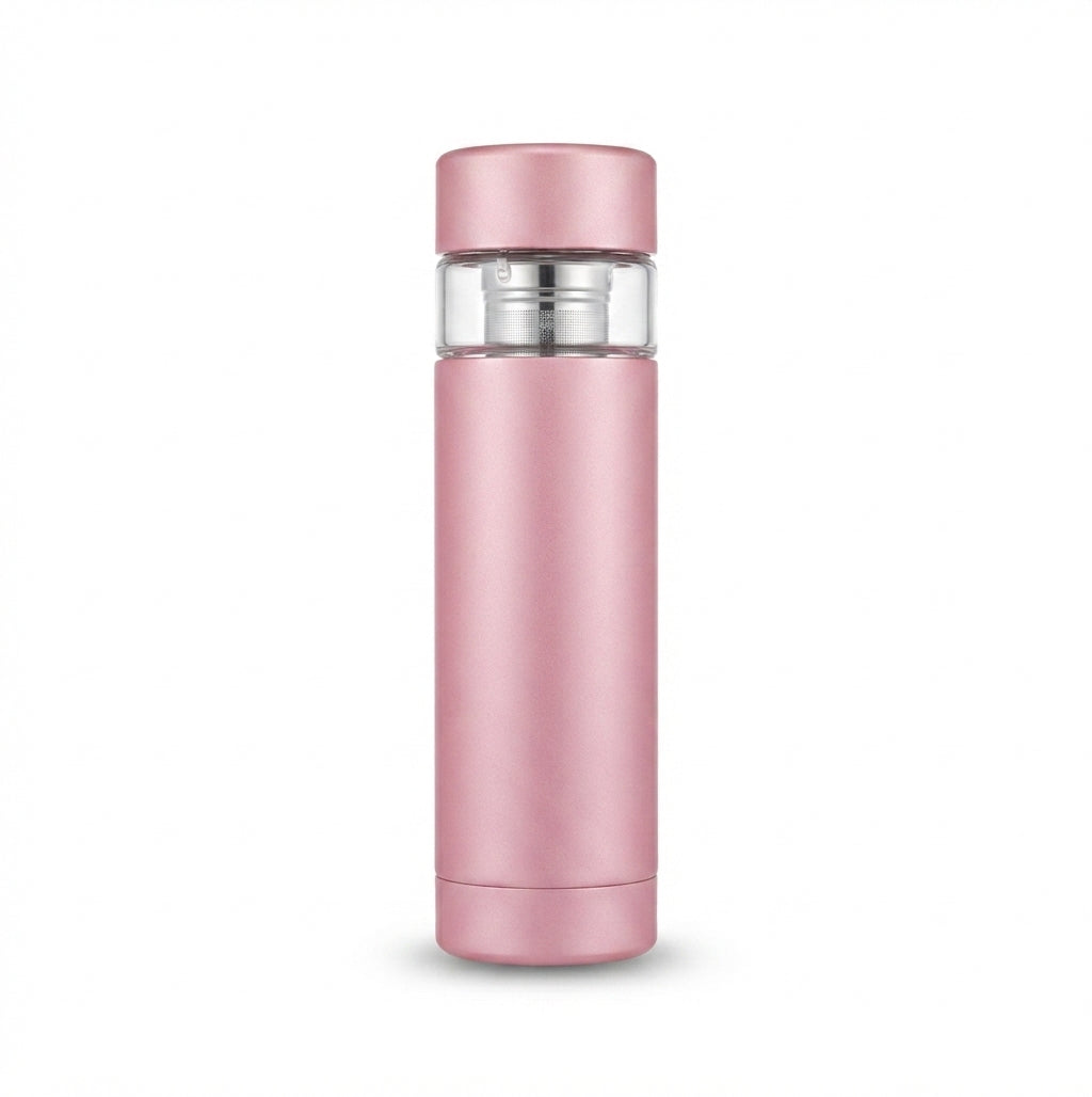 Vacuum Flask with Tea Infuser Lid - Pink - Meru Trophy corporate gifting