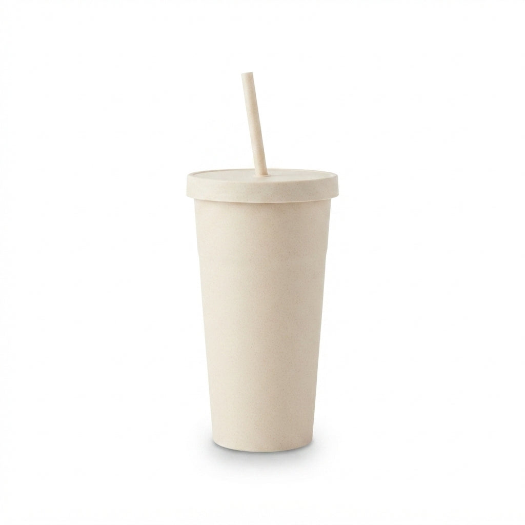 Wheat Straw Tall Tumbler with Straw - Cream - Meru Trophy corporate gifting