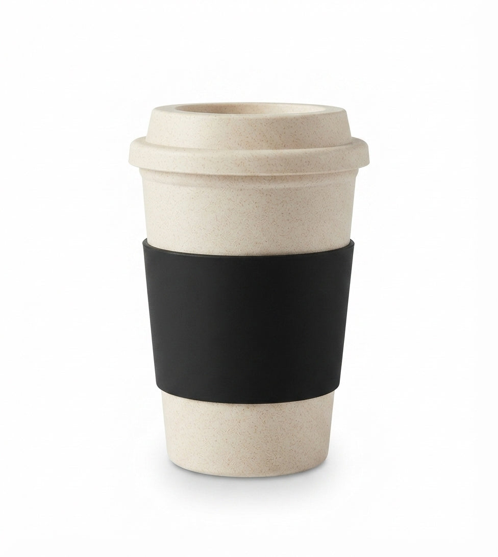 Wheat Straw Sipper Cup with Silicone Grip - Black - Meru Trophy corporate gifting