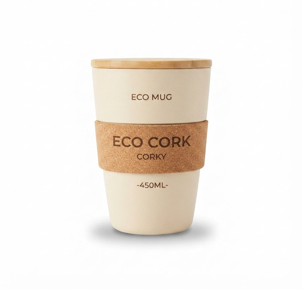 Eco Cork Band Mug with Bamboo Lid - Cork - Meru Trophy corporate gifting