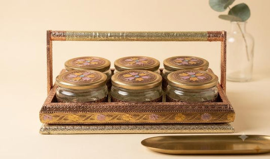 Rajputana Style Boxes 6-Jar Festive Gift Box (ND 95 6J HANDLE BASKET)