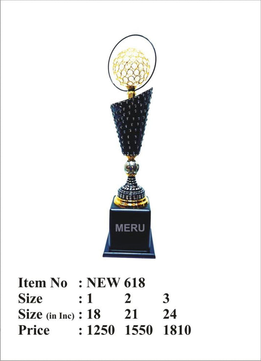 Black and gold trophy design; ideal for corporate recognition awards.