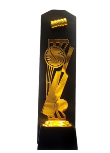 Gold batsman figure on a black base cricket trophy