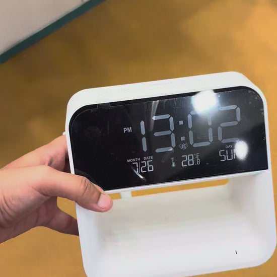 LED Digital Clock Wireless Charging Stand - Black