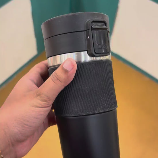 Compact Coffee Tumbler with Flip Lid - Black - real product video 2