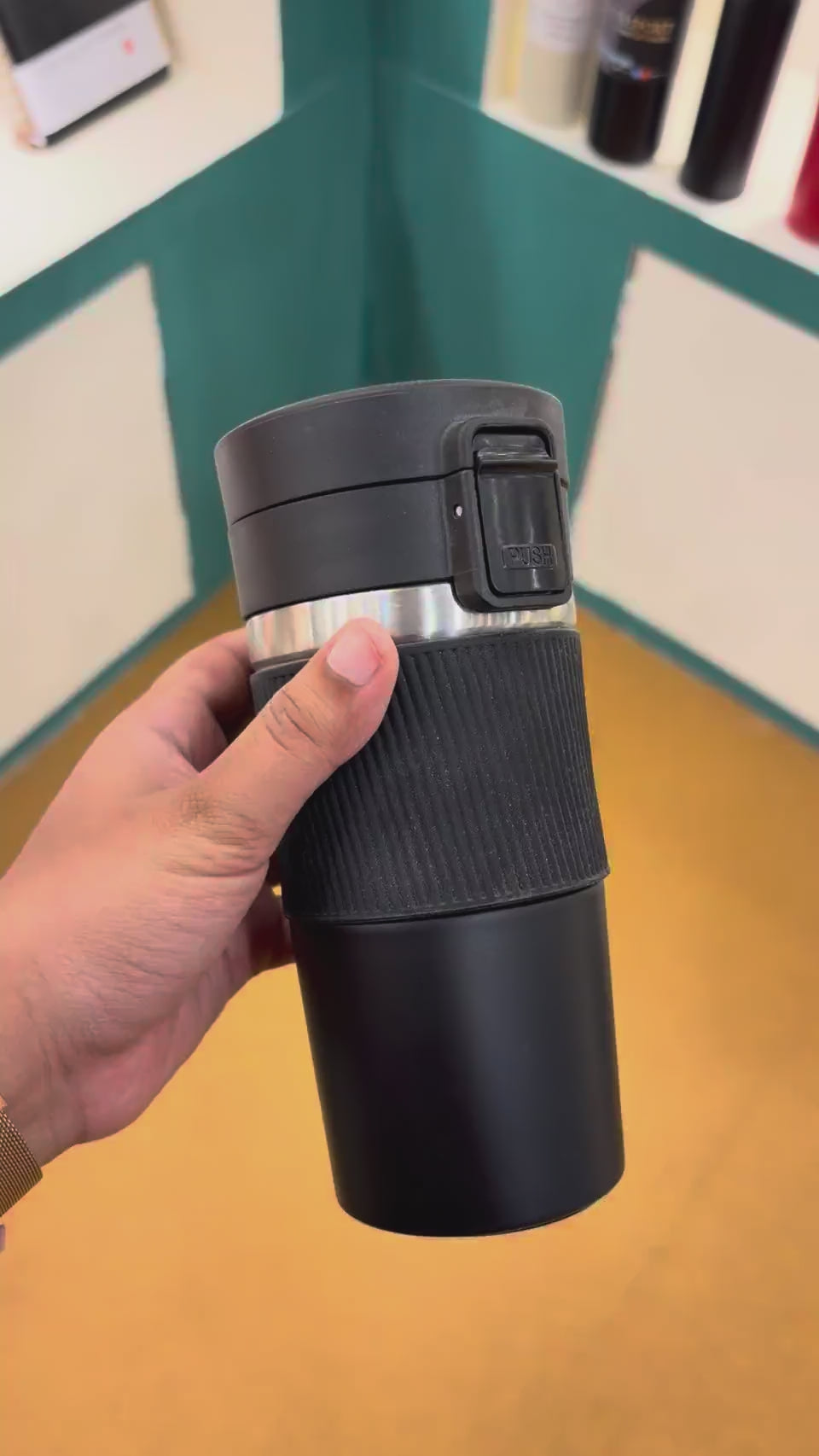 Compact Coffee Tumbler with Flip Lid - Black - real product video 2
