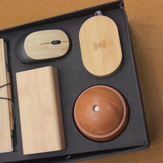 Wood Notebook, Wireless Mouse & Charger Desk Set