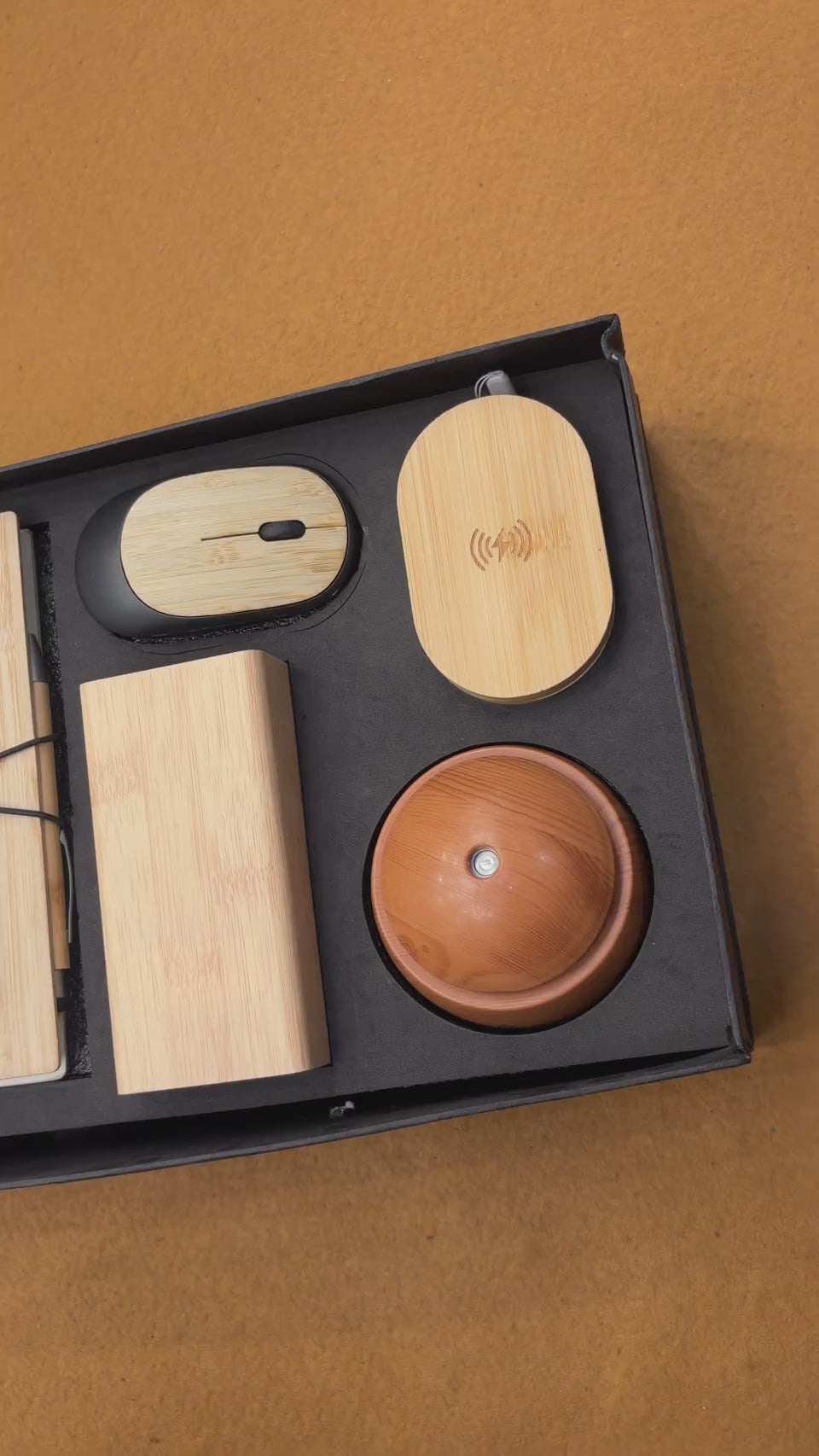 Wood Notebook, Wireless Mouse & Charger Desk Set