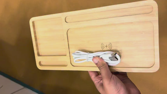 Wood Desk Organizer Tray with Wireless Charger