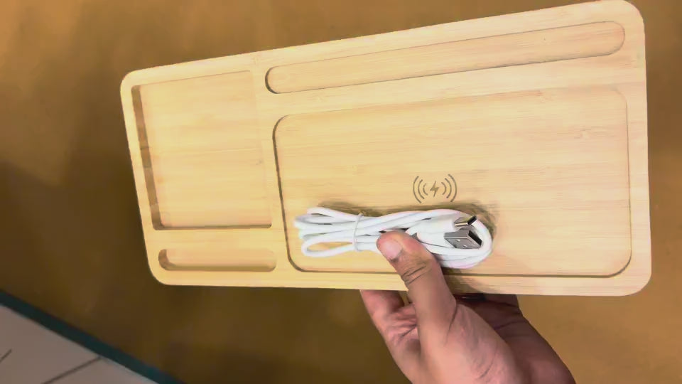 Wood Desk Organizer Tray with Wireless Charger