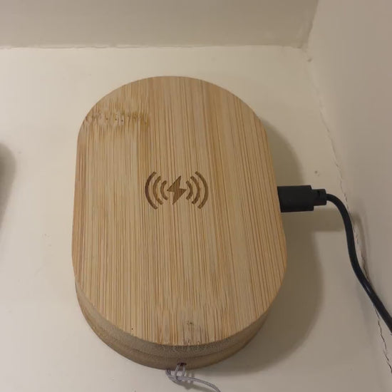 Bamboo Wireless Charger with Cable Organiser - real product video