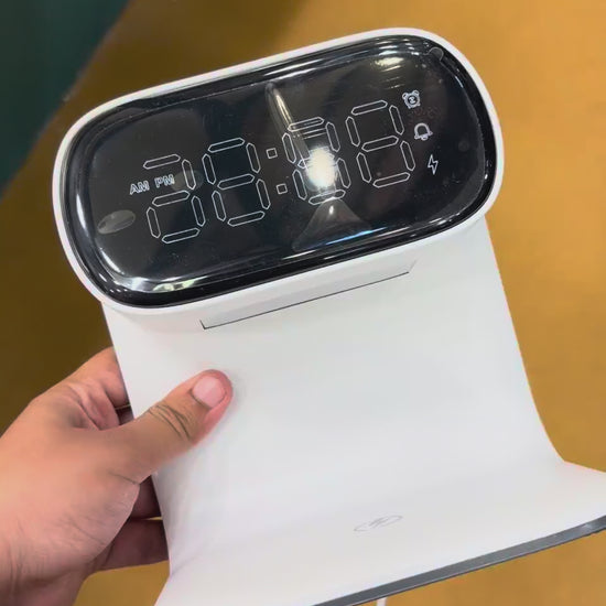 LED Digital Clock Wireless Charging Stand - White