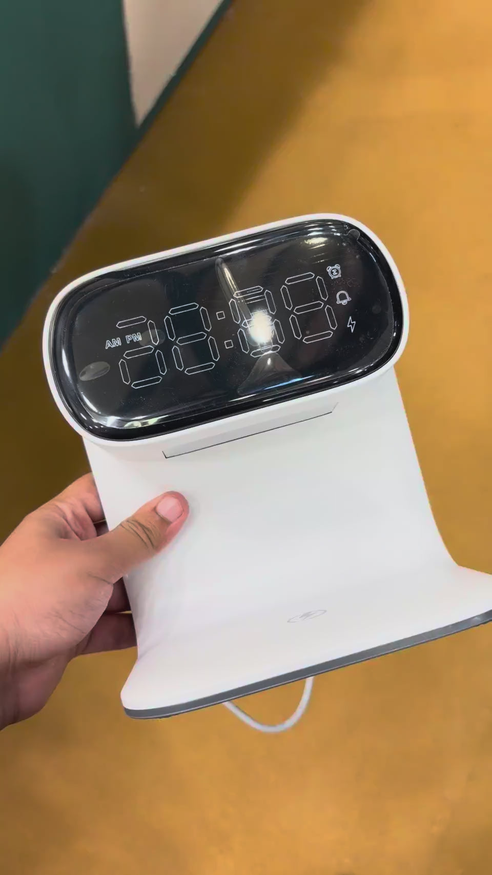 LED Digital Clock Wireless Charging Stand - White