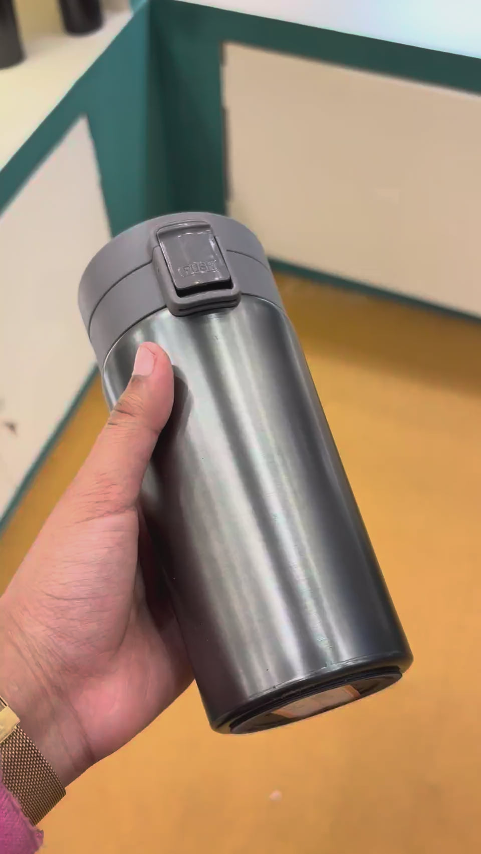 Steel Travel Mug with Flip Lid - Steel - real product video