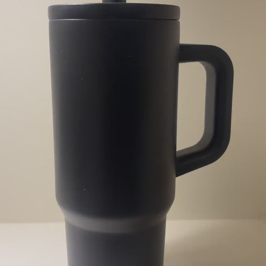 Vacuum Tumbler with Handle and Straw - Black video