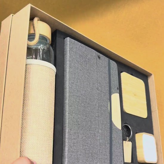 Wood Notebook, Charger & Ceramic Mug Gift Set