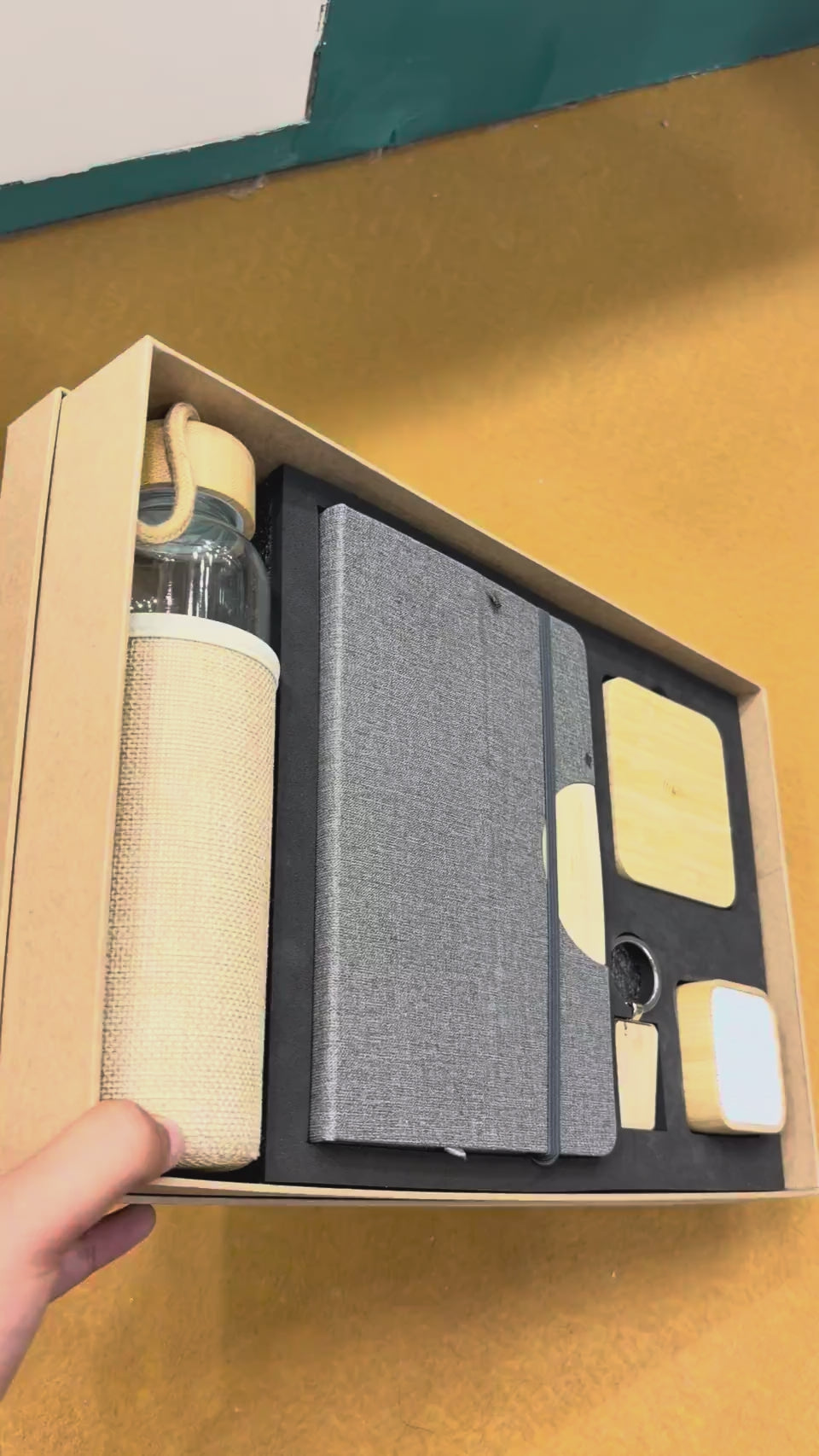 Wood Notebook, Charger & Ceramic Mug Gift Set