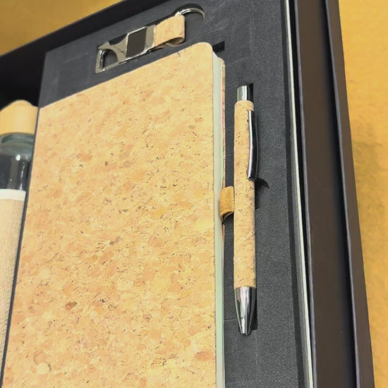 Steel Bottle, Cork Notebook & Wood Coaster Gift Set