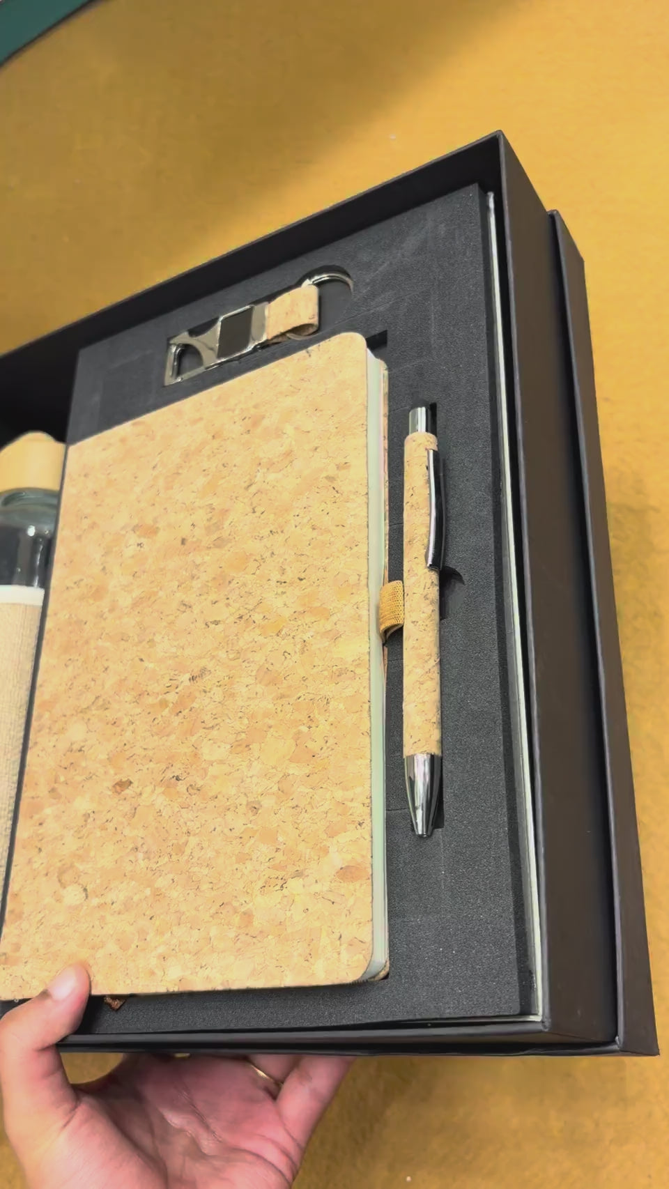 Steel Bottle, Cork Notebook & Wood Coaster Gift Set