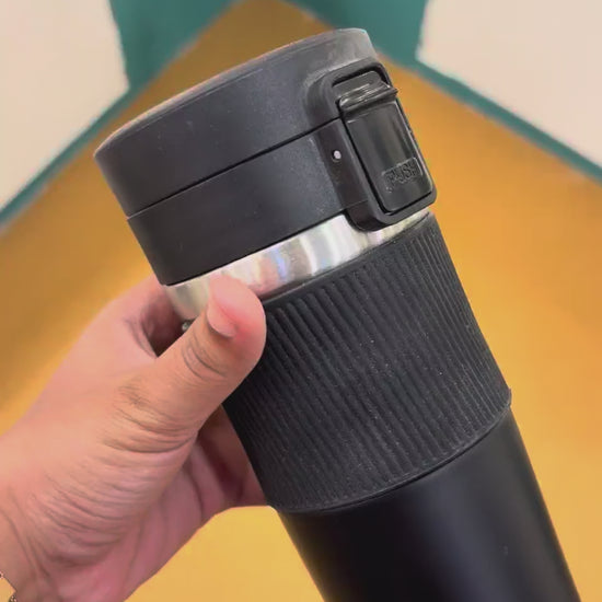 Compact Coffee Tumbler with Flip Lid - Black - real product video