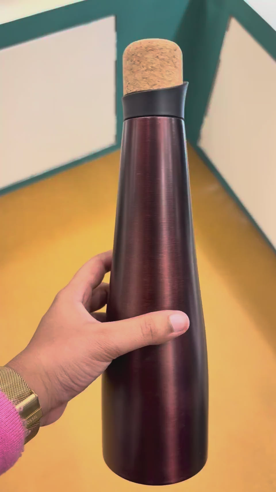 Cone-Shaped Bottle with Cork Stopper - Brown - real product video