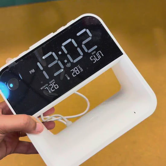 LED Digital Clock Wireless Charging Stand - Black