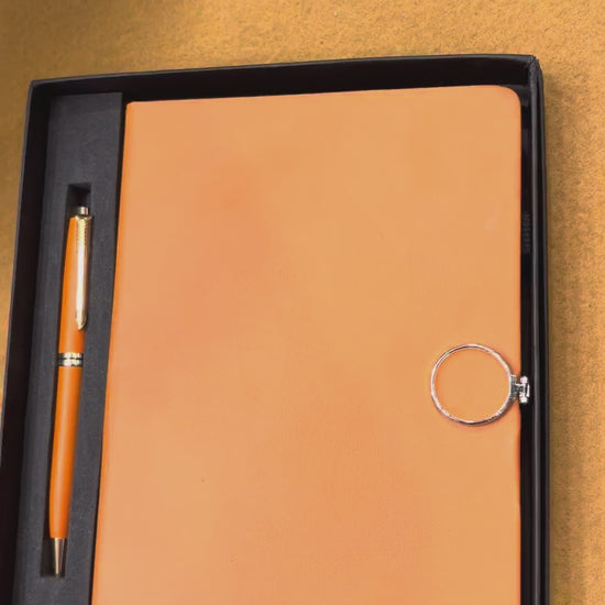 Leather Diary & Pen Gift Set — Slim Two-Piece Combo - Cream