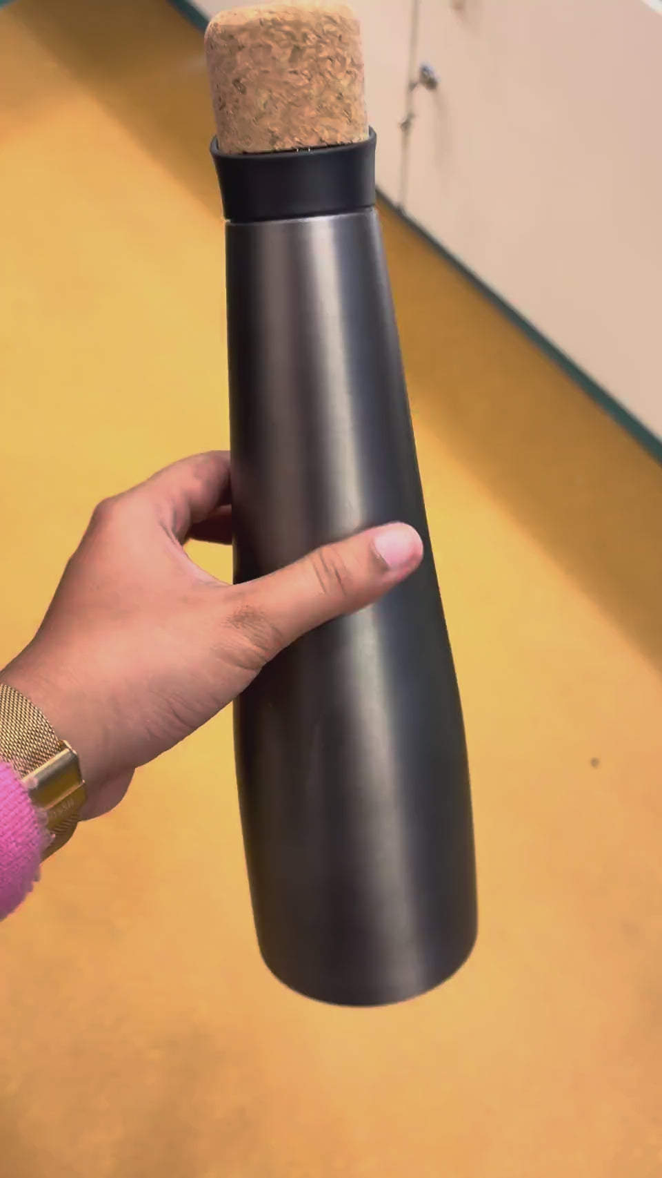 Cone-Shaped Bottle with Cork Stopper - Silver - real product video