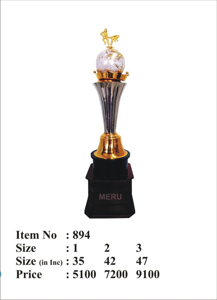 Silver & Gold Metal Trophy with Globe Motif - Sports Award