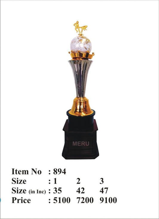 Silver & Gold Metal Trophy with Globe Motif - Sports Award