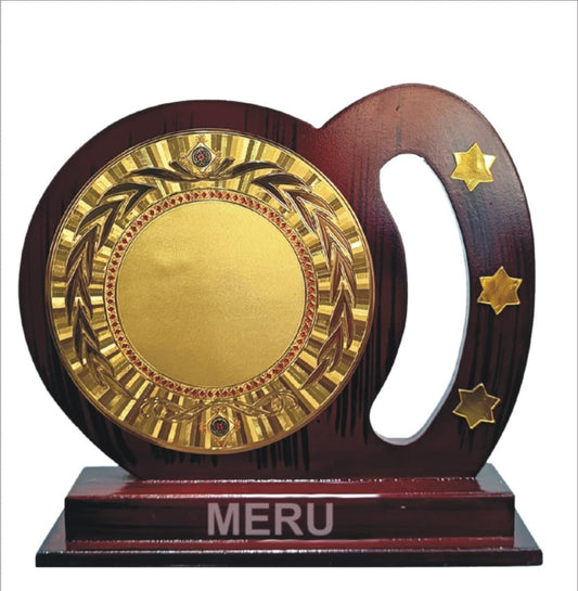 Wooden award memento with gold accents