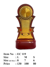 Elegant wooden trophy with gold accents; ideal for employee recognition and corporate awards.