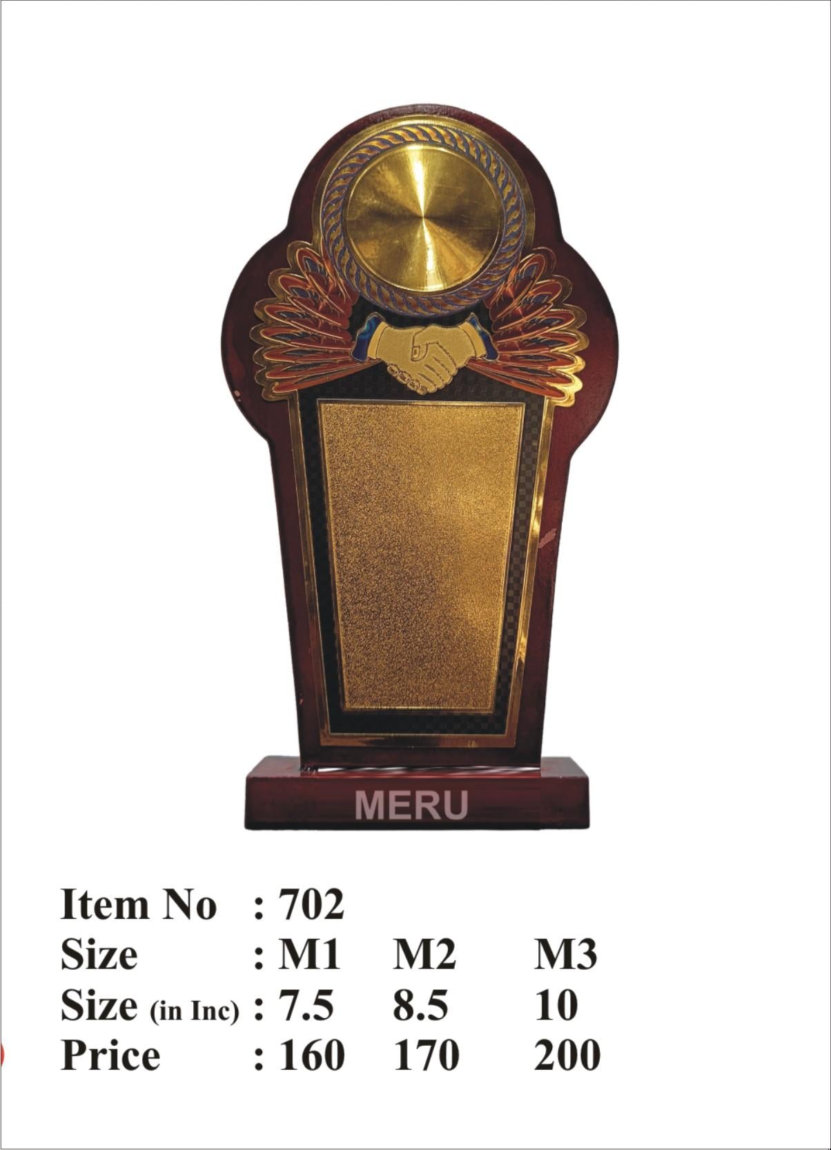 Elegant wooden memento trophy with gold accents; perfect for corporate recognition.