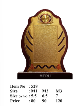 Elegant wooden trophy with gold plate; perfect for corporate awards and employee recognition.