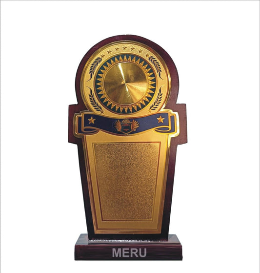 Elegant wooden memento trophy with gold accents; perfect for employee recognition.