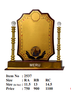 Elegant wooden trophy with gold plate and crystal balls; ideal for employee recognition awards.