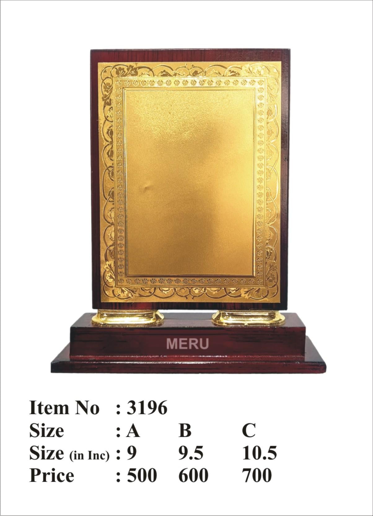 Elegant wooden memento recognition award with gold plate.
