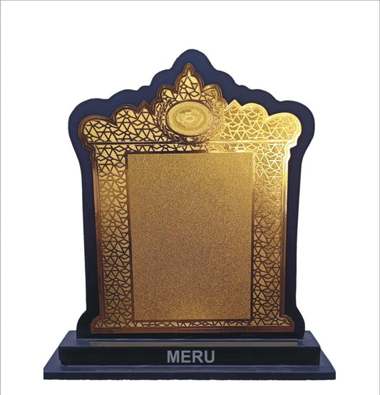 Elegant wooden memento trophy with gold plaque; ideal for corporate awards and employee recognition.