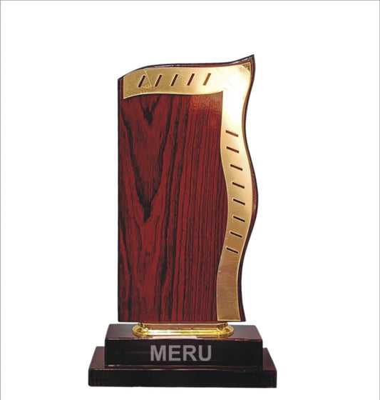 Image of a beautifully crafted wooden award trophy; showcasing its elegant design and premium quality.